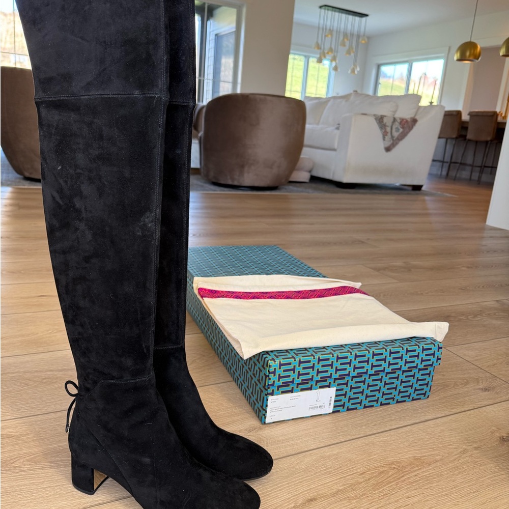 Tory Burch Black Suede Over-the-Knee Boots